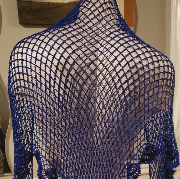 🍄2for50🍄Vintage aquamarine beaded shawl - Picture 2 of 4